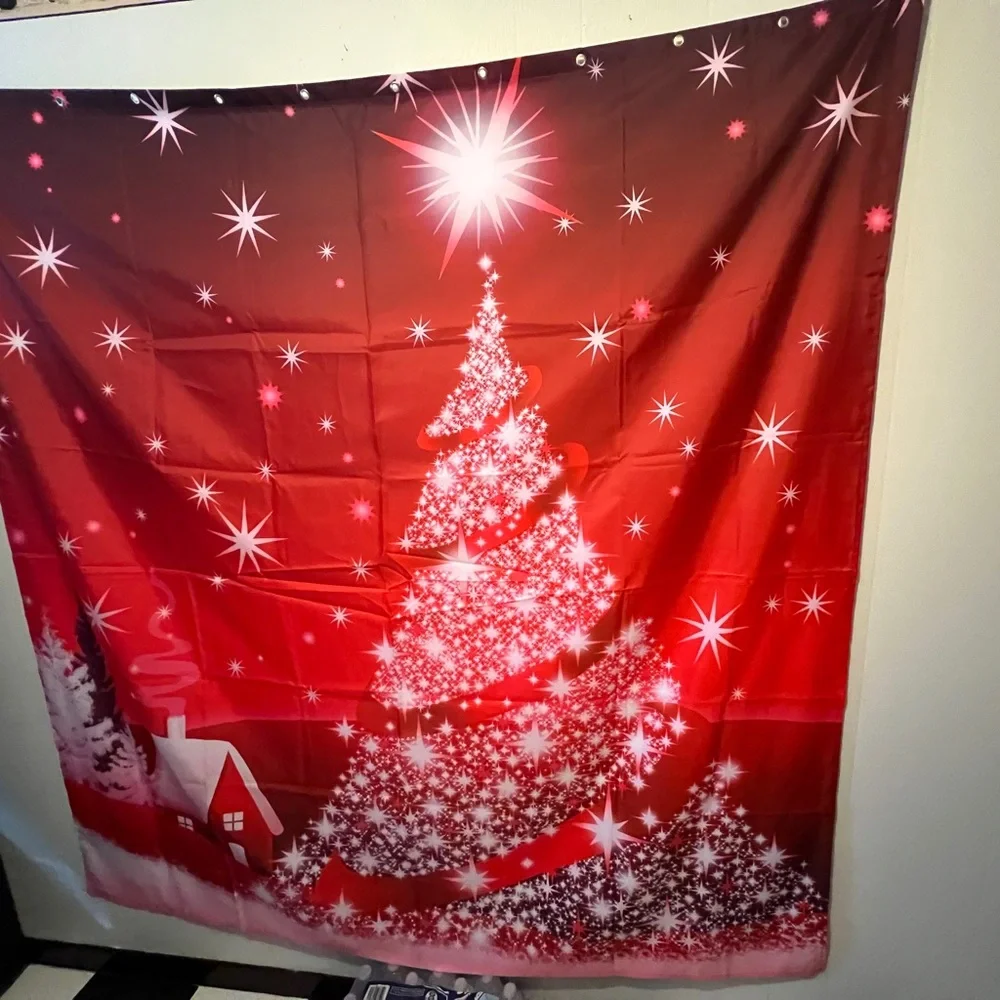 Festive Red Christmas Shower Curtain